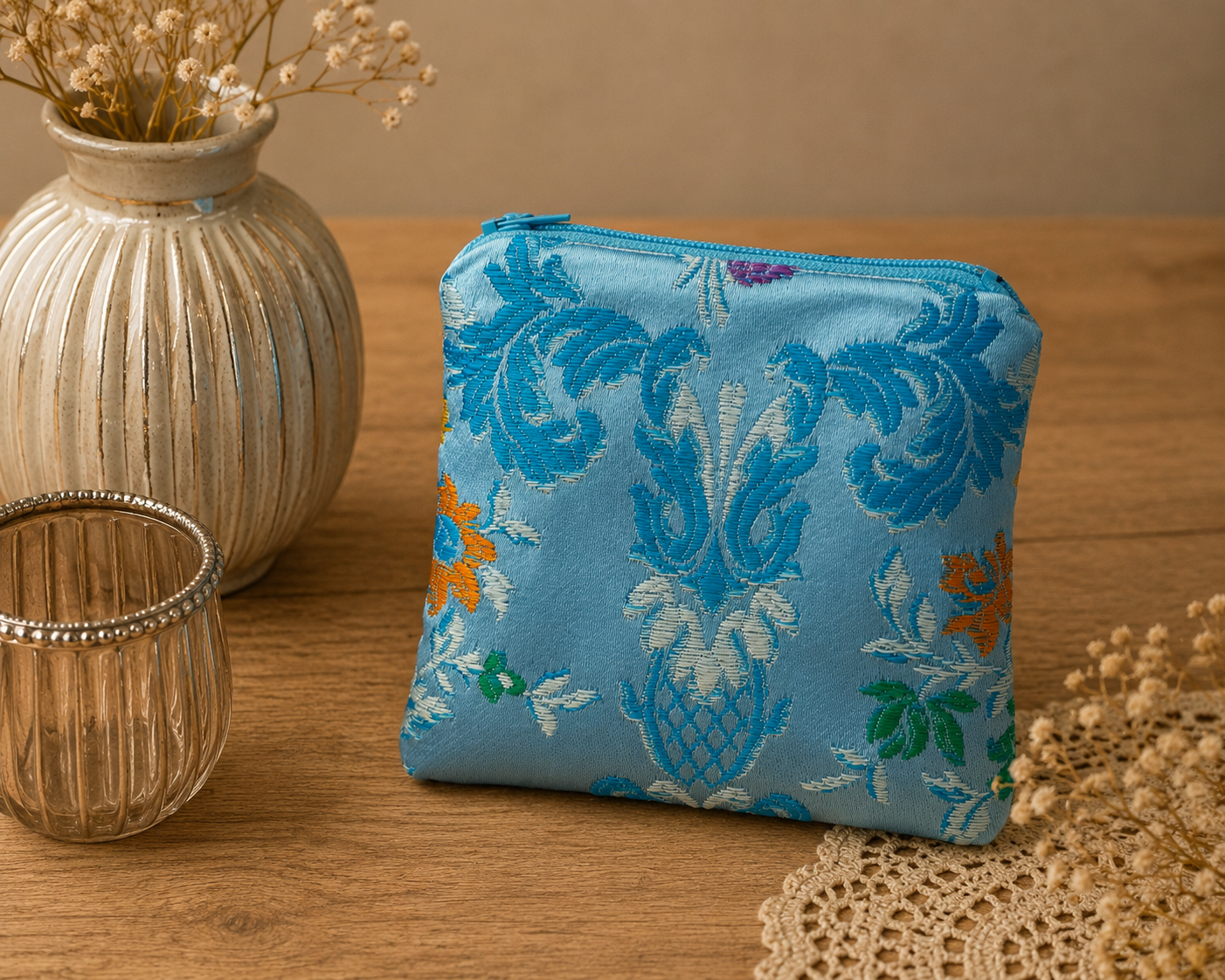 Cartera Artesanal Tela Fallera - Azul Celeste